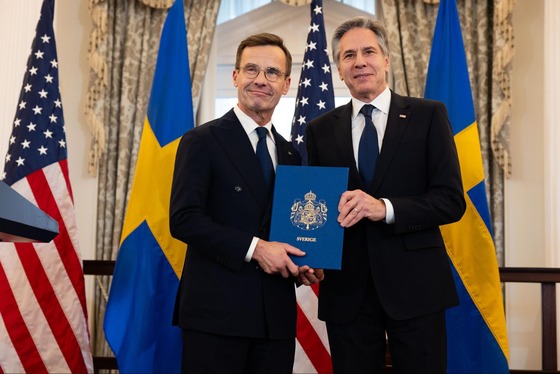 Secretary of State Antony Blinken and Swedish Prime Minister Ulf Kristersson attend the NATO ratification ceremony.