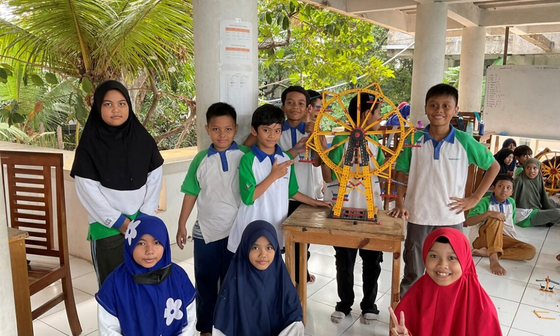 Technotura Madrasah Students pose for a photo during their Engineering Class in Depok, Indonesia.