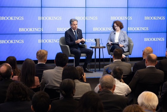 Secretary Blinken talks U.S. foreign policy at the Brookings Institution with Suzanne Maloney, its vice president and director of foreign policy.