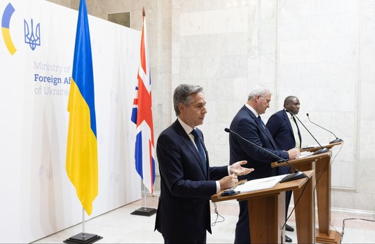 Secretary Blinken, Ukrainian Foreign Minister Andrii Sybiha, and UK Foreign Secretary Lammy hold a joint press availability in Kyiv
