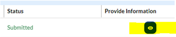 Status: Submitted / Provide information: eye icon