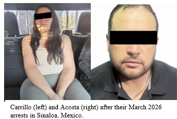Carrillo (left) and Acosta (right) after their March 2026 arrests in Sinaloa, Mexico.