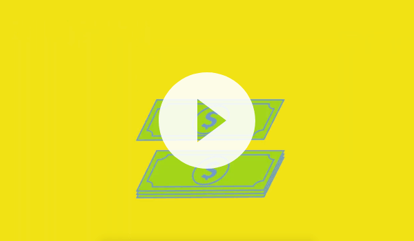 Video still of dollar bills stacking with play button overlay