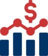 icon of bar chart with line graph and dollar sign