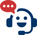 icon of smiley face wearing headset with speech bubble