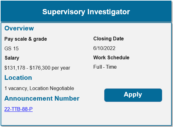 TTB Job Supervisory Investigator 060322