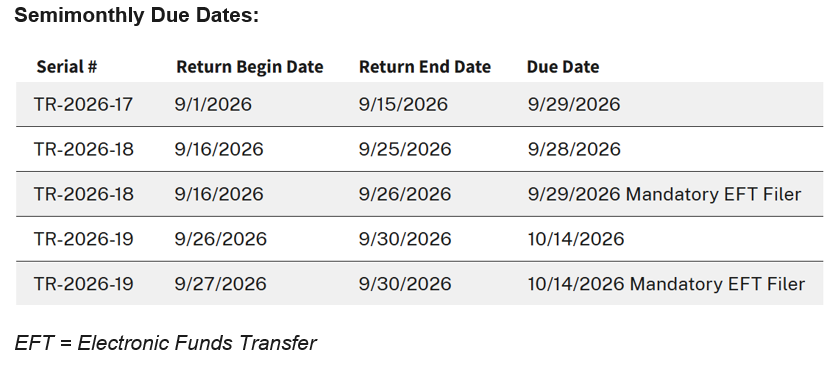 semimonthly due dates