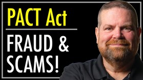 man next to words PACT Act Fraud and Scams