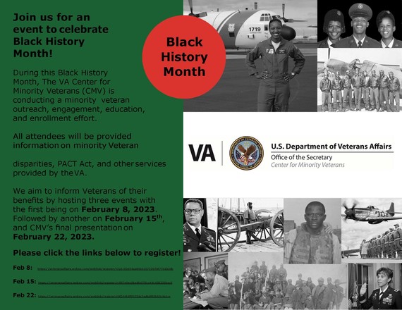 Graphic for the Center for Minority Veterans Black History Month Event.