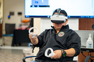 man wearing virtual reality goggles