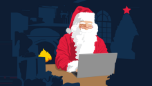 illustration of Santa sitting down with a laptop