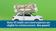 Car with cash tied to top of it. Many VA health care travel expenses are eligible for reimbursement. 