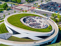 Aerial photo of Memorial Day ceremony.