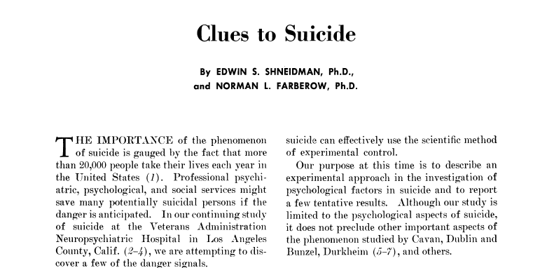 Object 62: 1956 “Clues to Suicide” Study
