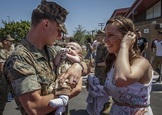 Active duty Service member with his family