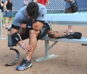 Wounded Warriors softball team played a game at the George Mason University recreation center.