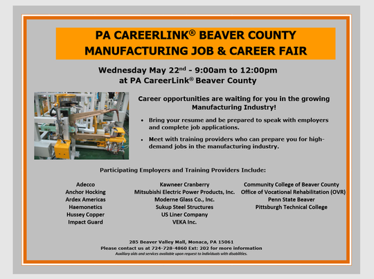 PA Careerlink Beaver County Manufacturing Job and Career Fair