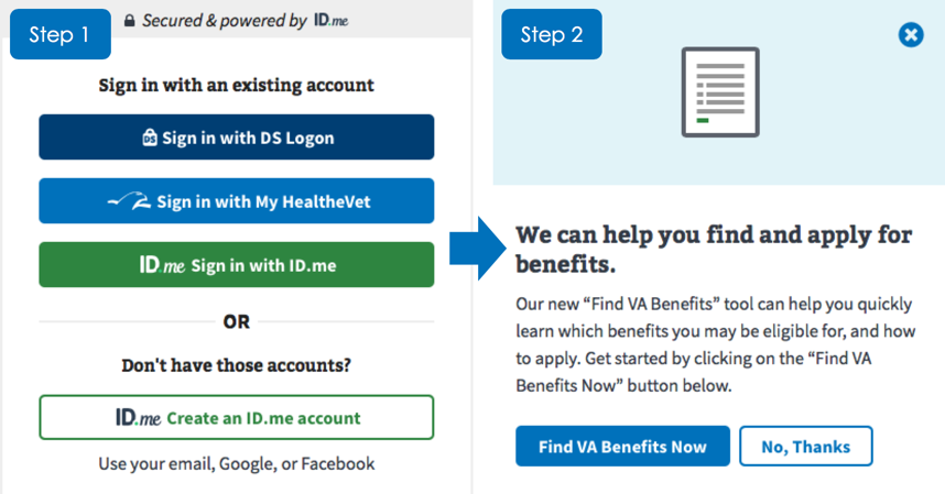 Screenshot of sign in page of new VA.gov