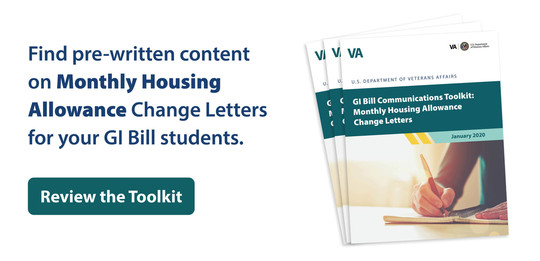 Find pre-written content on Monthly Housing Allowance Change Letters for your GI Bill students