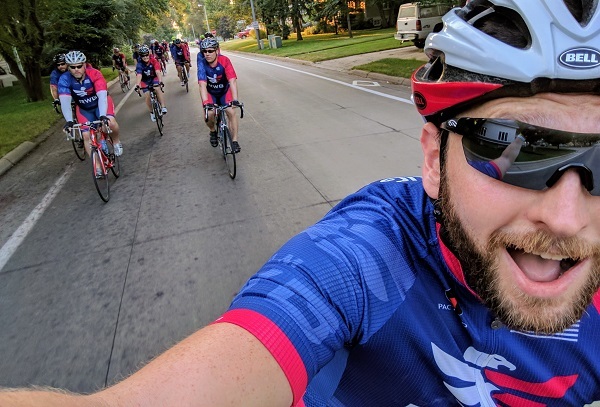 Team Red, White & Blue members riding bicycles