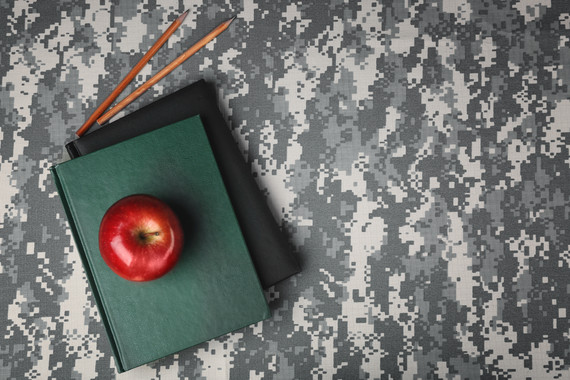 Books From Above Laying on a Camouflage Background Graphic 