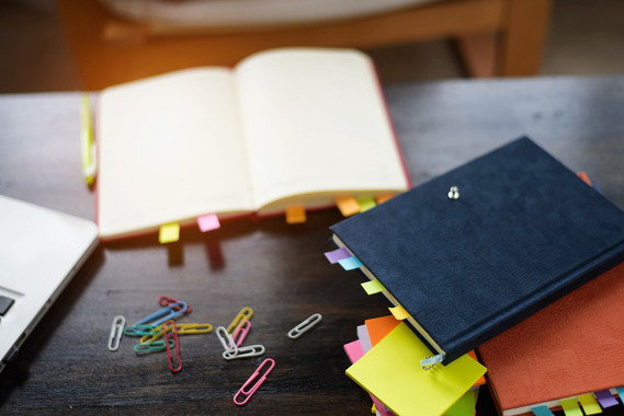 Books and Planner From Above Stock Photo