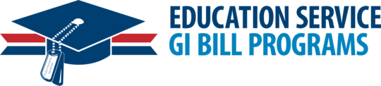 GI Bill red, white and blue logo with a graduation cap and dog tags