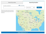 A screenshot of the new GI Bill Comparison site that shows a map and allows users to search my location