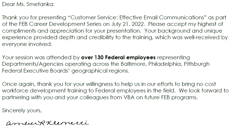 Letter of Thanks from FEB