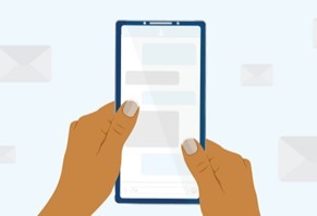 Graphical image of hands holding a cell phone