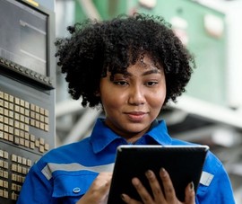 Woman checking out the Veteran Orientation Express tool on her tablet