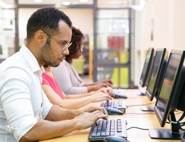 Man taking a certification test