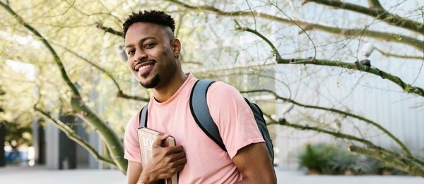 Student on campus between classes