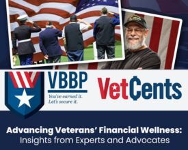 VetCents, Advancing Financial Wellness. Photos of Veterans in front of American flags.