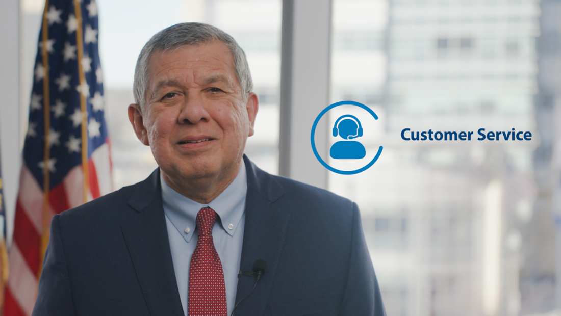 Picture of Director Garcia with "Customer Service" text