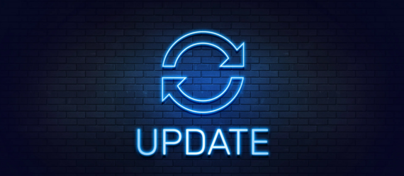 Two arrows pointing at each other in a circle above the text “UPDATE”