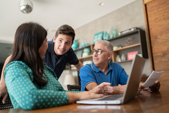Three people talking