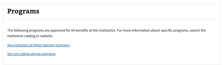 Programs Section From GIBCT