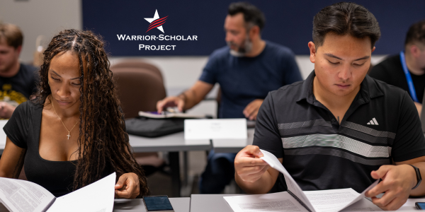 Image of Warrior-Scholar Project poster of people in a classroom