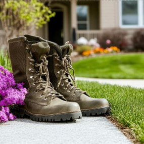 Boots on driveway to a new home