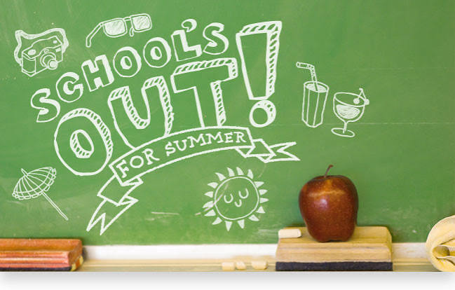 Image of the word " School's out for summer!" on a chalkboard
