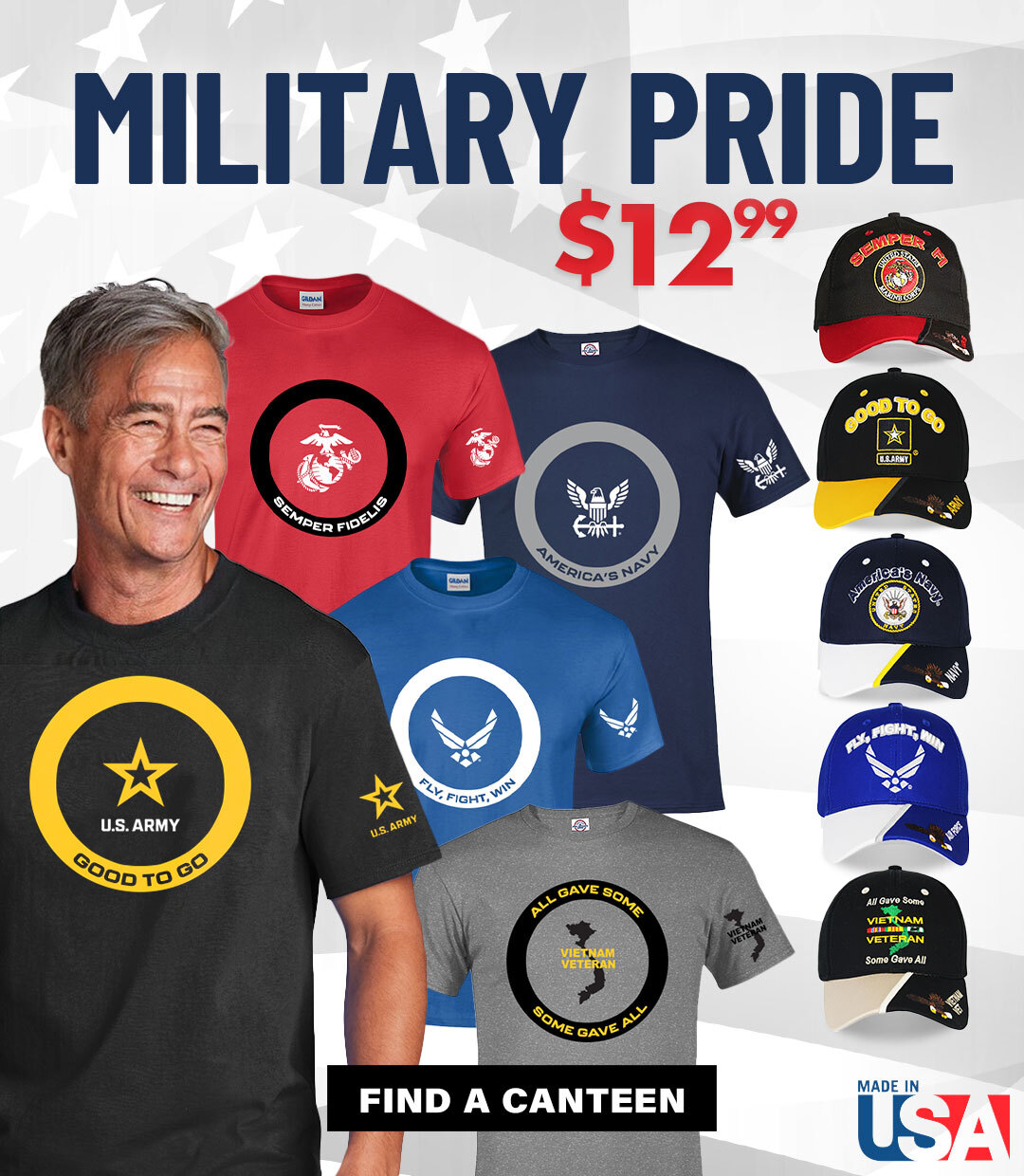 Military caps and T shirts