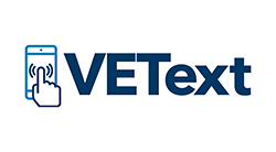 VEText program logo. Graphic of mobile phone with hand overtop with words VEText in blue.