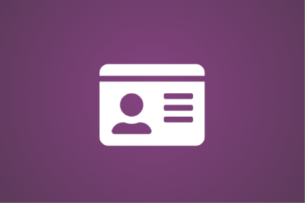 White ID card icon on purple background