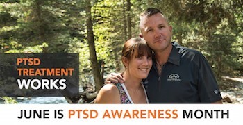 June is PTSD Awareness Month. Woman and man standing close together