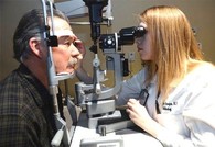 Veteran receiving an eye exam