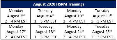 HSRM Aug Training Dates