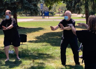 Veterans exercising safely outside 