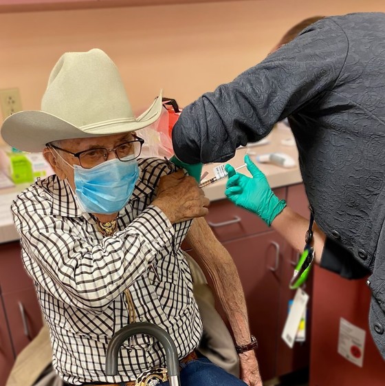 Veteran getting flu shot at VA
