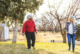 A Veteran walking safely outside